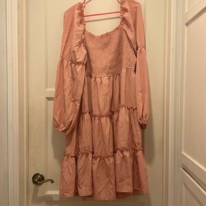 Shein Prive Plus Square Neck Lantern Sleeve Layered Hem Dress
